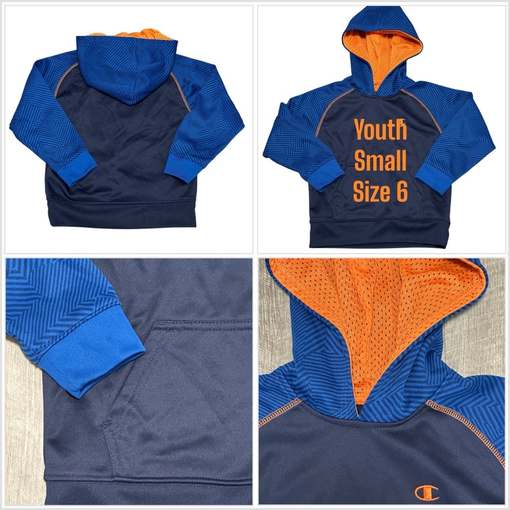 Champion Boys Kids Youth 6 Small Long Sleeve Navy Orange Hoodie Kangaroo Pocket